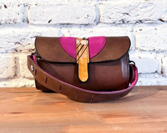 Leather Handbag, Hand Painted Leather Bag, Crazy Horse Leather Purse, One of a Kind Purse, Unique Gift For Her, One-of-a-kind Leather Bag
