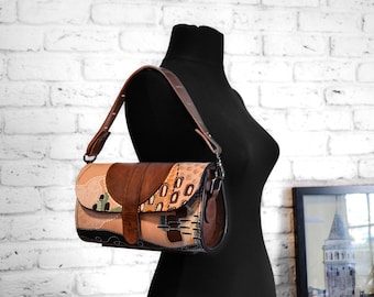 Unique Wearable Art Design Leather Bag, Hand Painted Leather Handbag, Painted Vegetable Tanned Leather Clutch Bag, Crazy Horse Leather Purse