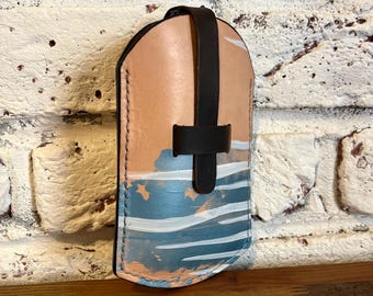 Hand Painted Leather Eyeglass Case, Personalized Leather Pen Case, Leather Pen Holder, Personalized Gift, Handmade Leather Accessory, Gift