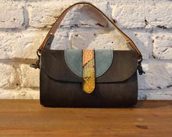 Leather Suede Hand Painted One-of-a-Kind Bag, Unique Leather Bag, Personalized Gift Idea, Genuine Leather Purse, Christmas Gift