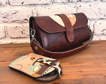 Hand Painted Leather Bag, Crazy Horse Leather Purse, One of a Kind Handbag, Vegetable Tanned Leather, Handmade Clutch, Wearable Art, For Her