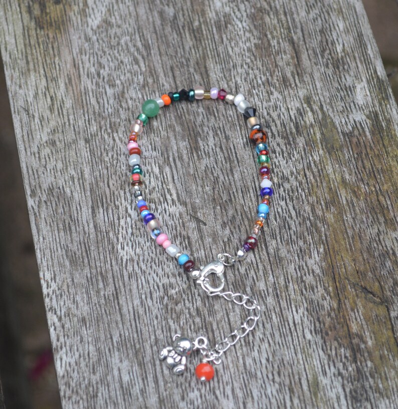 Assorted Beads Toho Czech Mikuyi with Small Teddy Bear UK Free Postage Bracelet Charm Hand Crafted Jewellery