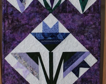 Spring lily, mauve's, blues, paper pieced, buds, one of a kind,