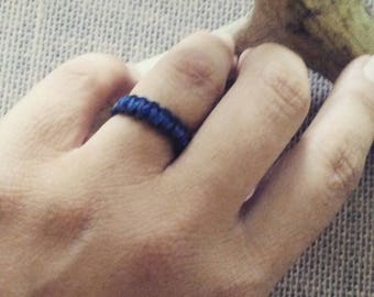 Thin Blue Line Hemp Ring - Cobra Knot Law Enforcement Jewelry