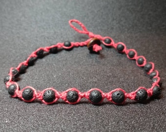 Mission22 Lava Rock Red Hemp Twisted Anklet - Veteran Suicide Awareness Jewelry - Custom Hemp Anklet - Aromatherapy Jewelry - Rustic Organic