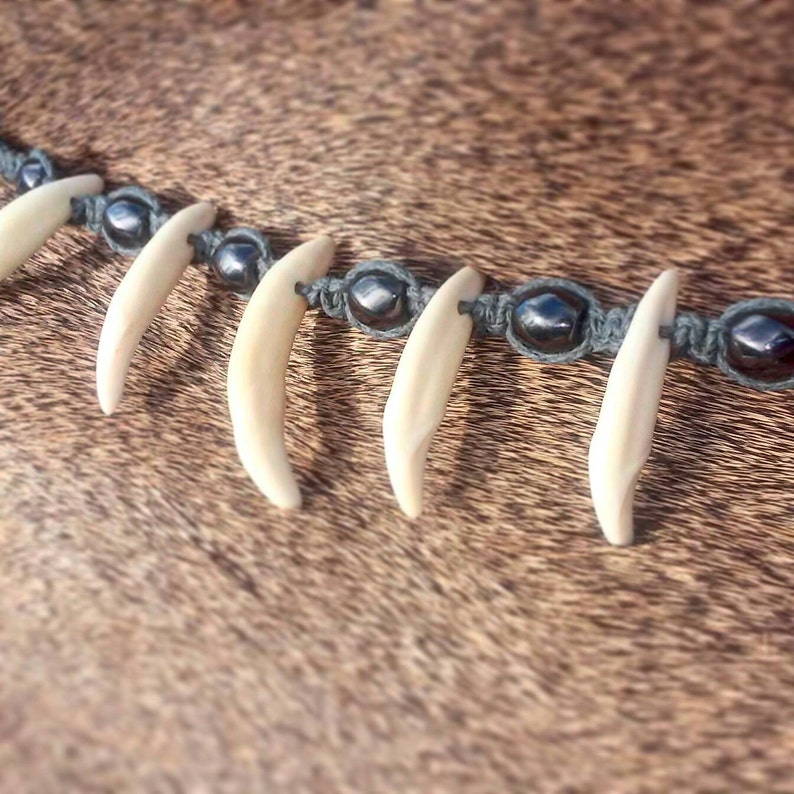 Genuine Teeth Jewelry Custom Gifts for Him Braided Organic Jewelry Taxidermy Hemp Jewelry Grey Coyote Tooth and Magnet Hemp Bracelet