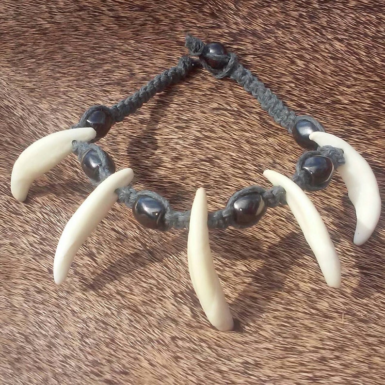 Genuine Teeth Jewelry Custom Gifts for Him Braided Organic Jewelry Taxidermy Hemp Jewelry Grey Coyote Tooth and Magnet Hemp Bracelet