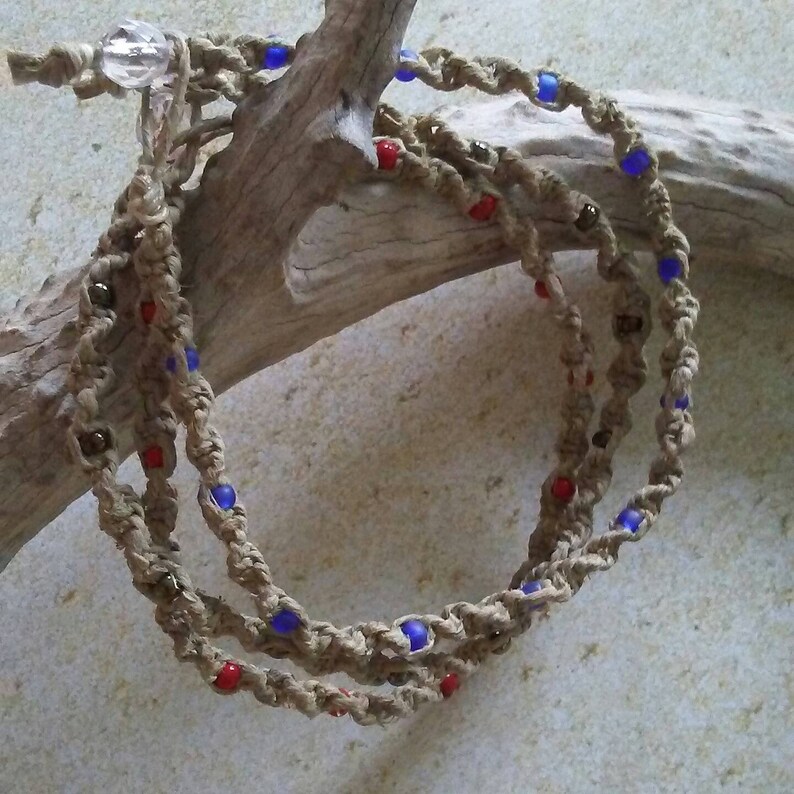 Beach Blue Organic Hemp Anklet Waterproof Beach Jewelry Etsy