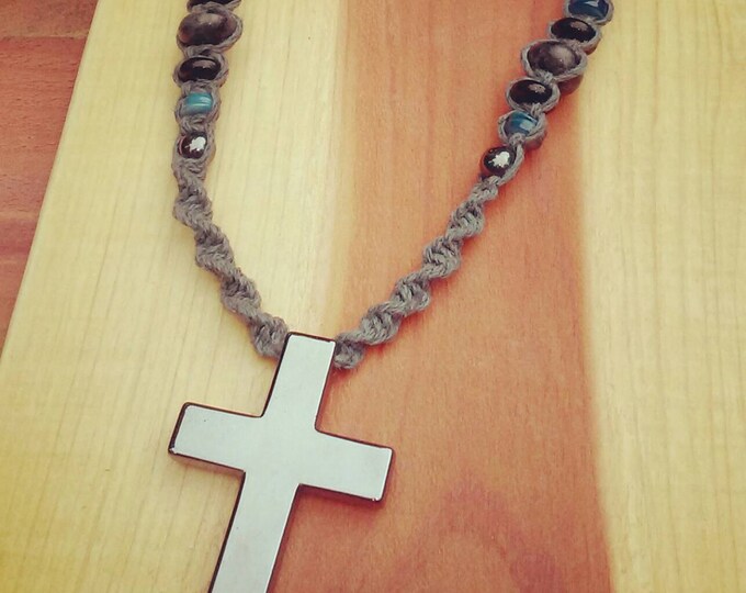 Hematite Cross Necklace Grey Hemp Jewelry All Natural Beads Etsy