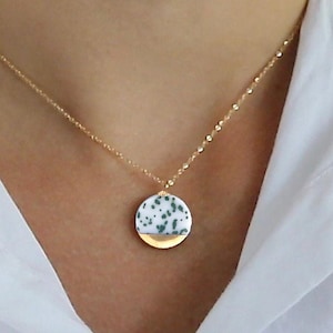 Gold Porcelain necklace, 16th wedding anniversary present, ceramic jewellery, 14k Gold pottery gift for wife