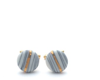 Gold Porcelain cufflinks, ceramic cuff links, 18th anniversary wedding gift for men
