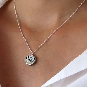 Silver porcelain necklace,  18th anniversary present, ceramic pendant, black and white, Platina jewelry marriage gift set for woman