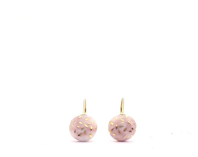 Featured listing image: Soft Pink porcelain earrings, Classic Pearl drop dangle, upcycled jewelry