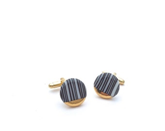 Gold cuff links Porcelain cufflinks gift for men 18 year anniversary black and white