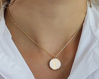 Kintsugi Necklace pendant, kintsugi jewelry, 14k Gold filled chain, encouragement gift for healing, Broken Pottery