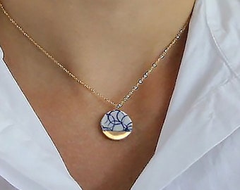 Collana in porcellana d'oro, regalo per il 18° anniversario, gioielli in ceramica, set di gioielli in oro 14k, regalo in ceramica per la moglie