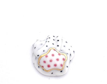 OOAK Porcelain brooche with Polka Dot pattern and Gold
