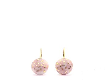 Soft Pink porcelain earrings, Classic Pearl drop dangle