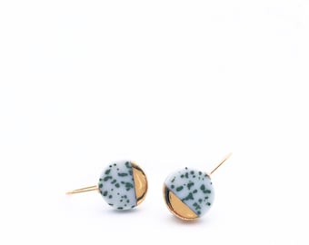 Speckled porcelain earrings, pottery jewelry, 18k solid gold, jewelry gift set, gift for wife