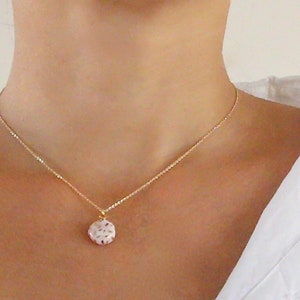 Rose and Gold porcelain necklace, 18th anniversary present gift wife, 14k gold filled collarbone chain, Ceramic and pottery