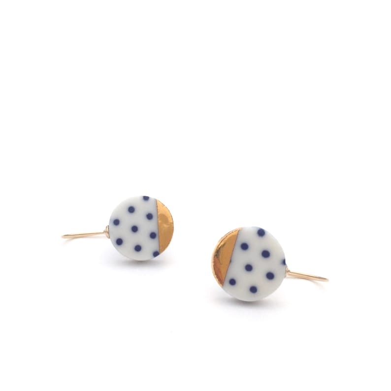 Blue and white Porcelain earring ceramic jewelry Polka dot image 4