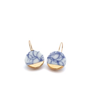 Delft Blue and white porcelain earrings in 18k solid gold ceramic blue white pottery jewelry gift image 1