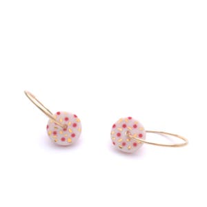 14k gold filled Porcelain Earrings, Ceramic jewelry, colorful Geometric jewelry, pink polkadot, minimalist hoop earrings, OeiCeramics