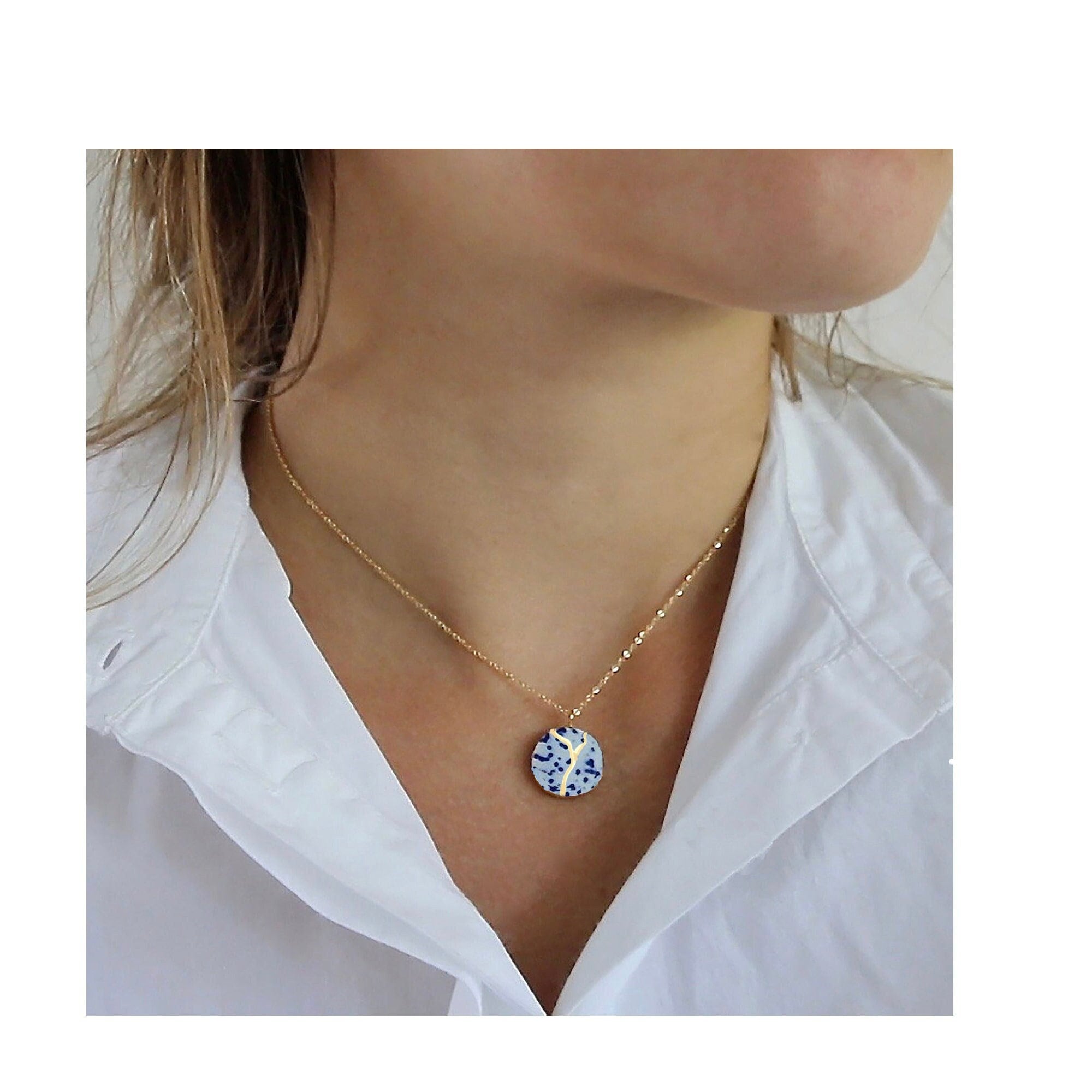 Delft Blue Gold Kintsugi Necklace