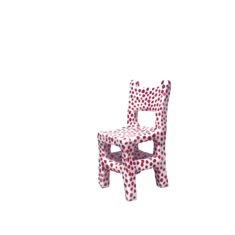 Handmade 1:12 porcelain dollhouse chair, unique mid century modern miniature furniture Red