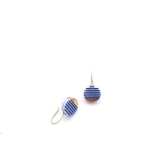 Blue white ceramic earrings, porcelain jewelry, Breton stripes, Nautical style, 18k solid gold, sailor stripes, French fashion, summer beach image 6