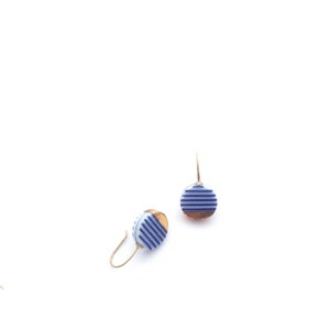 Blue white ceramic earrings, porcelain jewelry, Breton stripes, Nautical style, 18k solid gold, sailor stripes, French fashion, summer beach image 10