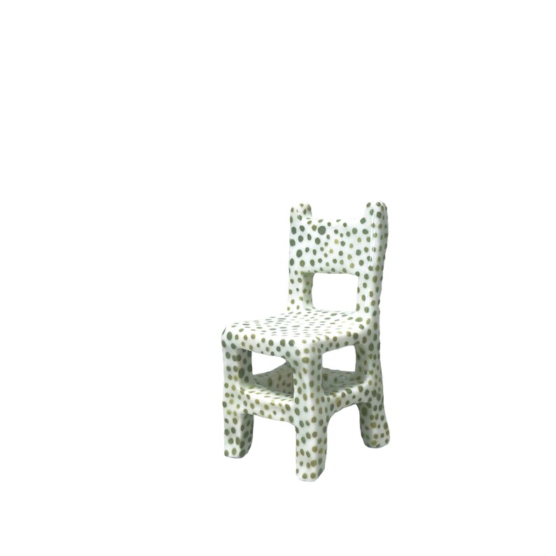 Handmade 1:12 porcelain dollhouse chair, unique mid century modern miniature furniture Green