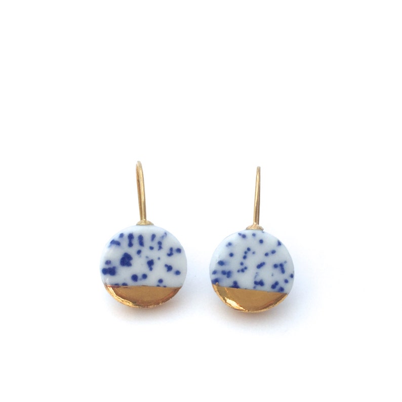 Blue and white ceramic earrings porcelain jewelry Mothers image 1