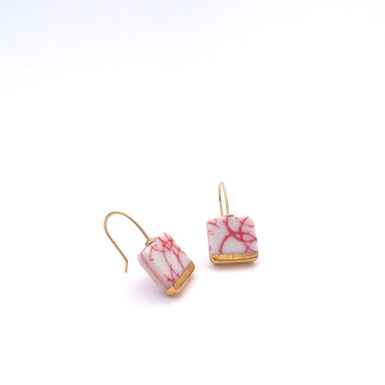 Red and white Porcelain earrings, pottery and ceramic by OeiCeramics image 5