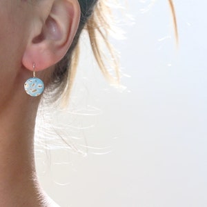 Turquoise ceramic earrings, porcelain jewelry, Mediterranean jewelry, 18k gold earrings, Turquoise dangle earring, Sea blue, Aquamarine image 2