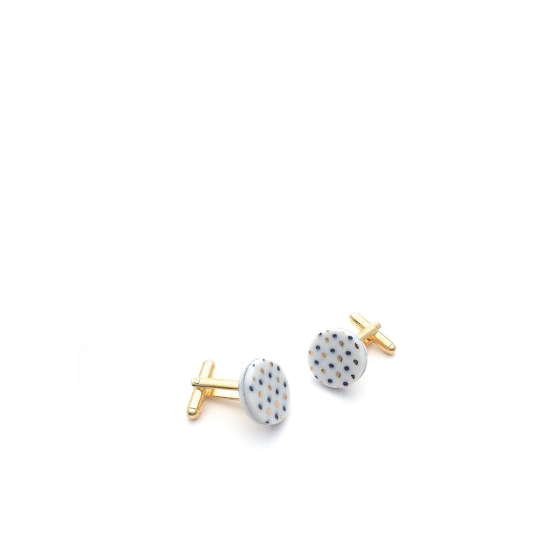 Manschettenknöpfe mit Polka dot Muster gold, Hochzeit Manschettenknöpfe, Geschenk für den Vater der Braut, Herren Schmuck Bild 1