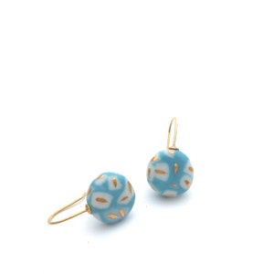 Turquoise ceramic earrings, porcelain jewelry, Mediterranean jewelry, 18k gold earrings, Turquoise dangle earring, Sea blue, Aquamarine image 1