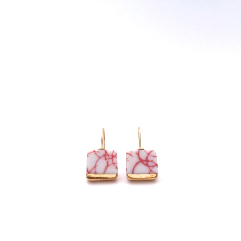 Red and white Porcelain earrings, pottery and ceramic by OeiCeramics image 1