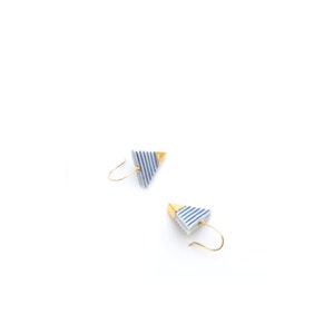 Blue white stripes porcelain gold earrings, Classic French look, porcelain jewelry, Sailor Breton stripes image 9