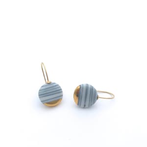 Porcelain and gold earrings, ceramic jewelry, gold dipped earrings, Minimalist earrings, Scandinavian Modern, black and white stripes image 1