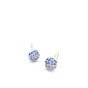 Porcelain dangle earrings in blue and white ceramics with golden stardust image 2