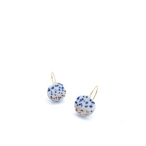 Porcelain dangle earrings in blue and white ceramics with golden stardust image 7