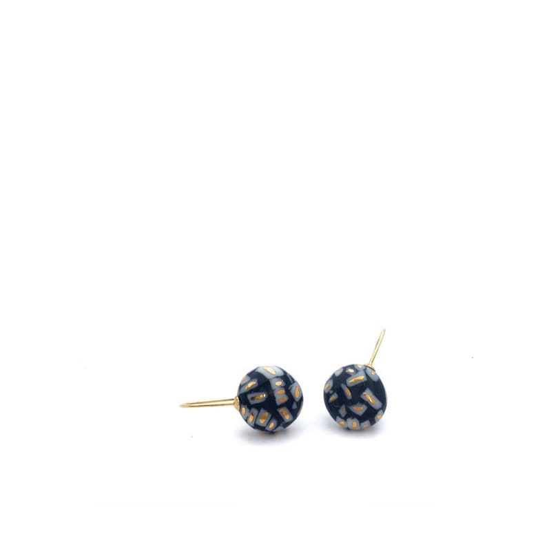 Porcelain earrings in black with gold accents Terrazzo image 1