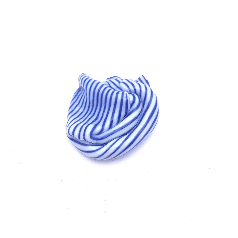 Handmade Porcelain brooch, blue and white breton stripes pottery gifts, ceramic brooch, One of a kind image 3