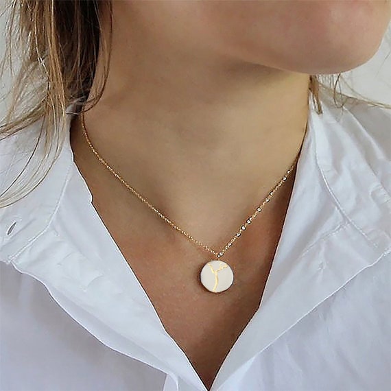 Gold Kintsugi Necklace Pendant Kintsugi Jewelry 14k Gold Filled