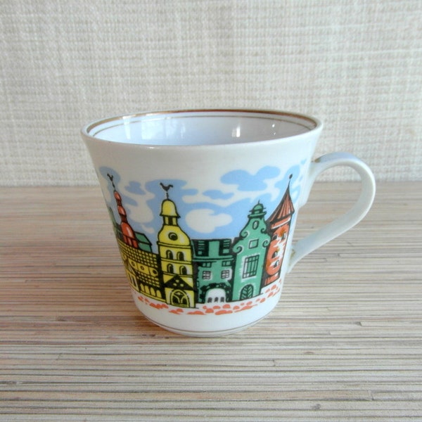 Sovjet-Unie porselein Mok met een Panorama van Riga thee koffie mok Retro keuken Decor USSR Collectibles Russische Design origineel cadeau