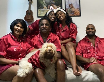 Matching Family Satin Pajamas Set.Luxury Satin PJs for Family. Maroon Pajamas.