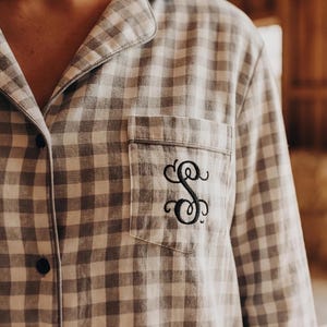 Grey Plaid Bridesmaid Shirts, Boyfriend Pajamas, Personalised Pajamas, Pajama Party set, Bridesmaids Pajamas, bridesmaids gifts image 1