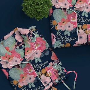 Floral Pajamas, Holiday Pajamas, Bridesmaid pajamas, floral bridesmaid robes, floral shirt, women matching pajamas, bridesmaid gift