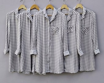 Grey Plaid Pajamas, Bridesmaid Pajamas, Bridesmaid PJs, Personalized Pyjamas, Bridal Party Pajamas, Bridesmaid Robes, Bridesmaid Gift